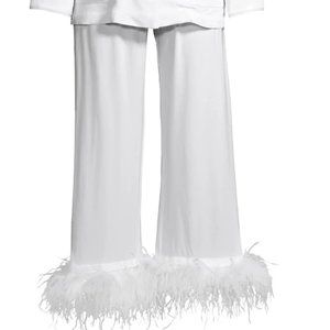 White Pajama Set with Ostrich Feather Pant Detail